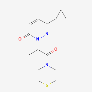 molecular formula C14H19N3O2S B2867959 6-cyclopropyl-2-(1-oxo-1-thiomorpholinopropan-2-yl)pyridazin-3(2H)-one CAS No. 2034426-32-7