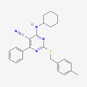 4-(Cyclohexylamino)-2-[(4-methylbenzyl)sulfanyl]-6-phenyl-5-pyrimidinecarbonitrile