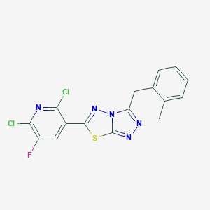 molecular formula C16H10Cl2FN5S B286797 6-(2,6-Dichloro-5-fluoro-3-pyridinyl)-3-(2-methylbenzyl)[1,2,4]triazolo[3,4-b][1,3,4]thiadiazole 