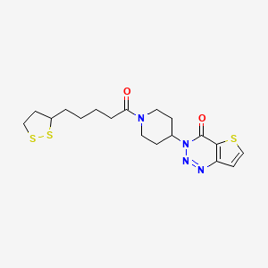 molecular formula C18H24N4O2S3 B2868000 3-(1-(5-(1,2-dithiolan-3-yl)pentanoyl)piperidin-4-yl)thieno[3,2-d][1,2,3]triazin-4(3H)-one CAS No. 2034532-54-0