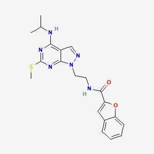 molecular formula C20H22N6O2S B2868001 N-(2-(4-(isopropylamino)-6-(methylthio)-1H-pyrazolo[3,4-d]pyrimidin-1-yl)ethyl)benzofuran-2-carboxamide CAS No. 941941-69-1