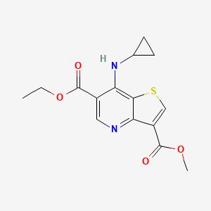 molecular formula C15H16N2O4S B2868002 6-Ethyl 3-methyl 7-(cyclopropylamino)thieno[3,2-b]pyridine-3,6-dicarboxylate CAS No. 2177264-84-3