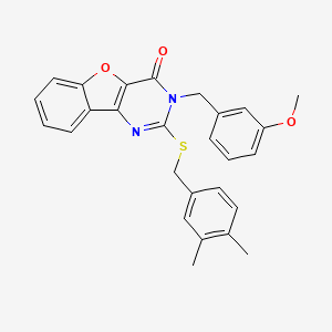 molecular formula C27H24N2O3S B2868010 2-[(3,4-dimethylbenzyl)sulfanyl]-3-(3-methoxybenzyl)[1]benzofuro[3,2-d]pyrimidin-4(3H)-one CAS No. 1291853-31-0