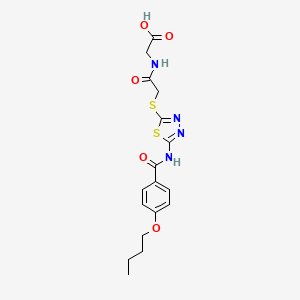 molecular formula C17H20N4O5S2 B2868030 2-(2-((5-(4-丁氧基苯甲酰胺)-1,3,4-噻二唑-2-基)硫)乙酰胺)乙酸 CAS No. 941947-14-4