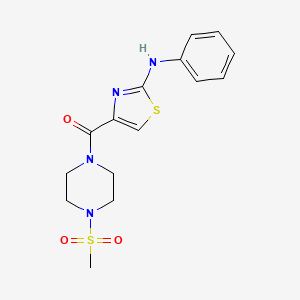 molecular formula C15H18N4O3S2 B2868036 (4-(Methylsulfonyl)piperazin-1-yl)(2-(phenylamino)thiazol-4-yl)methanone CAS No. 1172573-46-4