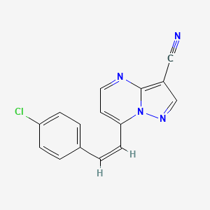 molecular formula C15H9ClN4 B2868042 7-[(Z)-2-(4-chlorophenyl)ethenyl]pyrazolo[1,5-a]pyrimidine-3-carbonitrile CAS No. 320417-35-4