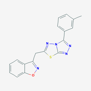 molecular formula C18H13N5OS B286806 3-{[3-(3-Methylphenyl)[1,2,4]triazolo[3,4-b][1,3,4]thiadiazol-6-yl]methyl}-1,2-benzisoxazole 