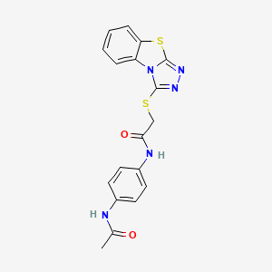 molecular formula C18H15N5O2S2 B2868079 N-(4-乙酰氨基苯基)-2-{7-硫杂-2,4,5-三氮杂三环[6.4.0.0^{2,6}]十二-1(8),3,5,9,11-五烯-3-基硫代}乙酰胺 CAS No. 307512-10-3