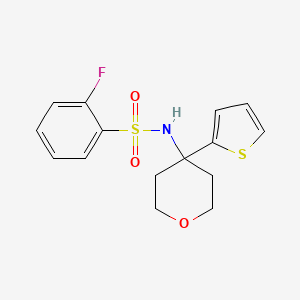 2-fluoro-N-(4-(thiophen-2-yl)tetrahydro-2H-pyran-4-yl)benzenesulfonamide