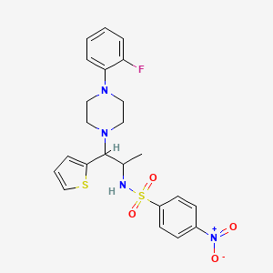 molecular formula C23H25FN4O4S2 B2868090 N-(1-(4-(2-fluorophenyl)piperazin-1-yl)-1-(thiophen-2-yl)propan-2-yl)-4-nitrobenzenesulfonamide CAS No. 847381-31-1