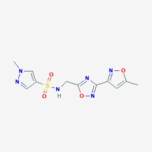 molecular formula C11H12N6O4S B2868097 1-methyl-N-{[3-(5-methyl-1,2-oxazol-3-yl)-1,2,4-oxadiazol-5-yl]methyl}-1H-pyrazole-4-sulfonamide CAS No. 2097901-81-8