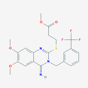 molecular formula C22H22F3N3O4S B2868104 Methyl 3-({4-imino-6,7-dimethoxy-3-[3-(trifluoromethyl)benzyl]-3,4-dihydro-2-quinazolinyl}sulfanyl)propanoate CAS No. 383146-98-3