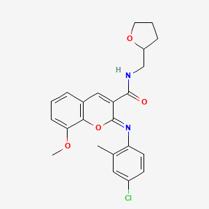 molecular formula C23H23ClN2O4 B2868107 (2Z)-2-[(4-chloro-2-methylphenyl)imino]-8-methoxy-N-(tetrahydrofuran-2-ylmethyl)-2H-chromene-3-carboxamide CAS No. 1327196-32-6