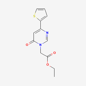 molecular formula C12H12N2O3S B2868144 ethyl 2-(6-oxo-4-(thiophen-2-yl)pyrimidin-1(6H)-yl)acetate CAS No. 1286732-86-2