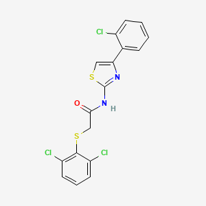 molecular formula C17H11Cl3N2OS2 B2868159 N-[4-(2-chlorophenyl)-1,3-thiazol-2-yl]-2-[(2,6-dichlorophenyl)sulfanyl]acetamide CAS No. 338957-66-7