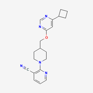 molecular formula C20H23N5O B2868187 2-[4-[(6-Cyclobutylpyrimidin-4-yl)oxymethyl]piperidin-1-yl]pyridine-3-carbonitrile CAS No. 2379986-16-8