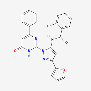 2-fluoro-N-[5-(furan-2-yl)-2-(6-oxo-4-phenyl-1H-pyrimidin-2-yl)pyrazol-3-yl]benzamide