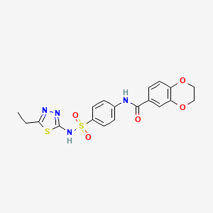 molecular formula C19H18N4O5S2 B2868204 N-[4-[(5-ethyl-1,3,4-thiadiazol-2-yl)sulfamoyl]phenyl]-2,3-dihydro-1,4-benzodioxine-6-carboxamide CAS No. 457651-14-8