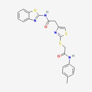 molecular formula C21H18N4O2S3 B2868212 N-(benzo[d]thiazol-2-yl)-2-(2-((2-oxo-2-(p-tolylamino)ethyl)thio)thiazol-4-yl)acetamide CAS No. 942001-67-4