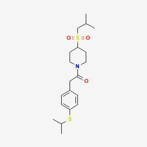 molecular formula C20H31NO3S2 B2868213 1-(4-(Isobutylsulfonyl)piperidin-1-yl)-2-(4-(isopropylthio)phenyl)ethanone CAS No. 1797262-85-1