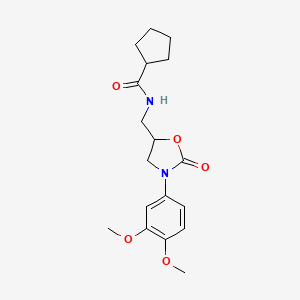 molecular formula C18H24N2O5 B2868222 N-((3-(3,4-dimethoxyphenyl)-2-oxooxazolidin-5-yl)methyl)cyclopentanecarboxamide CAS No. 954629-79-9