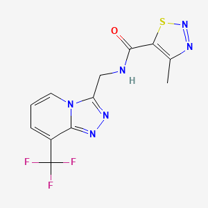 molecular formula C12H9F3N6OS B2868236 4-methyl-N-((8-(trifluoromethyl)-[1,2,4]triazolo[4,3-a]pyridin-3-yl)methyl)-1,2,3-thiadiazole-5-carboxamide CAS No. 2034327-95-0