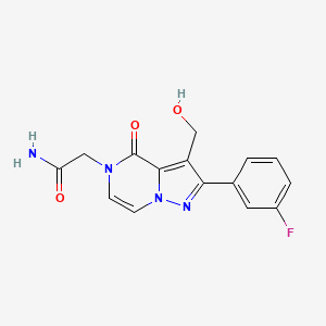 molecular formula C15H13FN4O3 B2868241 2-[2-(3-fluorophenyl)-3-(hydroxymethyl)-4-oxopyrazolo[1,5-a]pyrazin-5(4H)-yl]acetamide CAS No. 2108266-81-3
