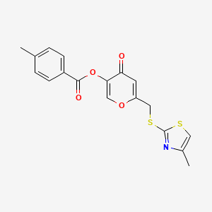 molecular formula C18H15NO4S2 B2868252 6-(((4-甲基噻唑-2-基)硫代)甲基)-4-氧代-4H-吡喃-3-基 4-甲基苯甲酸酯 CAS No. 896302-16-2