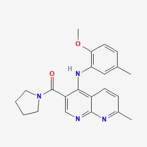 molecular formula C22H24N4O2 B2868267 (4-((2-Methoxy-5-methylphenyl)amino)-7-methyl-1,8-naphthyridin-3-yl)(pyrrolidin-1-yl)methanone CAS No. 1251586-41-0
