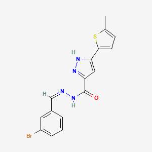 molecular formula C16H13BrN4OS B2868279 (Z)-N'-(3-bromobenzylidene)-3-(5-methylthiophen-2-yl)-1H-pyrazole-5-carbohydrazide CAS No. 1285536-37-9