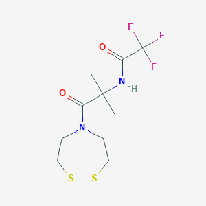 molecular formula C10H15F3N2O2S2 B2868281 N-[1-(1,2,5-Dithiazepan-5-yl)-2-methyl-1-oxopropan-2-yl]-2,2,2-trifluoroacetamide CAS No. 2175429-07-7