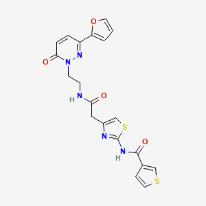 molecular formula C20H17N5O4S2 B2868285 N-(4-(2-((2-(3-(furan-2-yl)-6-oxopyridazin-1(6H)-yl)ethyl)amino)-2-oxoethyl)thiazol-2-yl)thiophene-3-carboxamide CAS No. 1206997-54-7