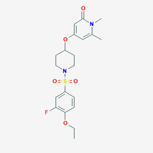 molecular formula C20H25FN2O5S B2868296 4-((1-((4-ethoxy-3-fluorophenyl)sulfonyl)piperidin-4-yl)oxy)-1,6-dimethylpyridin-2(1H)-one CAS No. 2034273-67-9