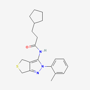 molecular formula C20H25N3OS B2868330 3-cyclopentyl-N-(2-(o-tolyl)-4,6-dihydro-2H-thieno[3,4-c]pyrazol-3-yl)propanamide CAS No. 450340-19-9