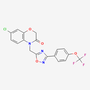 molecular formula C18H11ClF3N3O4 B2868332 7-chloro-4-((3-(4-(trifluoromethoxy)phenyl)-1,2,4-oxadiazol-5-yl)methyl)-2H-benzo[b][1,4]oxazin-3(4H)-one CAS No. 1105210-82-9