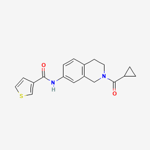 molecular formula C18H18N2O2S B2868335 N-(2-(cyclopropanecarbonyl)-1,2,3,4-tetrahydroisoquinolin-7-yl)thiophene-3-carboxamide CAS No. 1207039-55-1