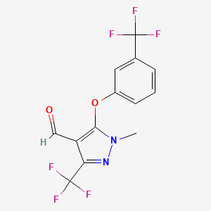 molecular formula C13H8F6N2O2 B2868355 1-Methyl-3-(trifluoromethyl)-5-[3-(trifluoromethyl)phenoxy]-1h-pyrazole-4-carbaldehyde CAS No. 158712-22-2