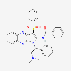 molecular formula C33H29N5O3S B2868362 N-[3-(Benzenesulfonyl)-1-[2-(dimethylamino)-1-phenylethyl]pyrrolo[3,2-b]quinoxalin-2-yl]benzamide CAS No. 2413901-12-7