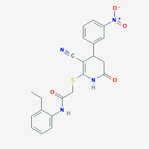 molecular formula C22H20N4O4S B2868368 2-((3-cyano-4-(3-nitrophenyl)-6-oxo-1,4,5,6-tetrahydropyridin-2-yl)thio)-N-(2-ethylphenyl)acetamide CAS No. 683794-82-3