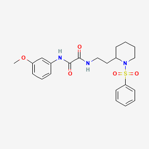 molecular formula C22H27N3O5S B2868374 N1-(3-methoxyphenyl)-N2-(2-(1-(phenylsulfonyl)piperidin-2-yl)ethyl)oxalamide CAS No. 898449-80-4