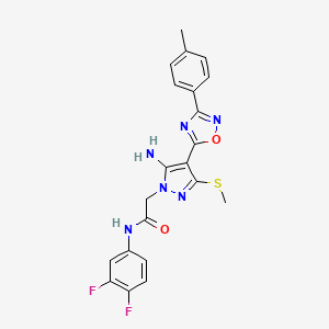 molecular formula C21H18F2N6O2S B2868377 2-[5-amino-4-[3-(4-methylphenyl)-1,2,4-oxadiazol-5-yl]-3-(methylthio)-1H-pyrazol-1-yl]-N-(3,4-difluorophenyl)acetamide CAS No. 1243073-94-0