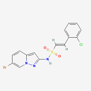 molecular formula C15H11BrClN3O2S B2868382 (E)-N-(6-Bromopyrazolo[1,5-a]pyridin-2-yl)-2-(2-chlorophenyl)ethenesulfonamide CAS No. 1808494-74-7