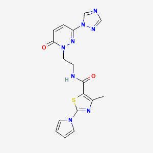 4-methyl-N-(2-(6-oxo-3-(1H-1,2,4-triazol-1-yl)pyridazin-1(6H)-yl)ethyl)-2-(1H-pyrrol-1-yl)thiazole-5-carboxamide