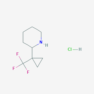 molecular formula C9H15ClF3N B2868393 2-[1-(Trifluoromethyl)cyclopropyl]piperidine;hydrochloride CAS No. 2567504-11-2