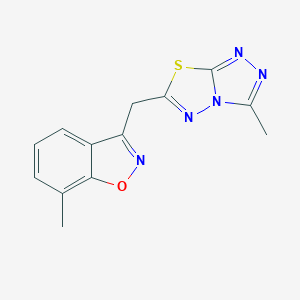 molecular formula C13H11N5OS B286840 7-Methyl-3-[(3-methyl-[1,2,4]triazolo[3,4-b][1,3,4]thiadiazol-6-yl)methyl]-1,2-benzoxazole 