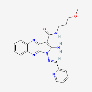 (E)-2-amino-N-(3-methoxypropyl)-1-((pyridin-2-ylmethylene)amino)-1H-pyrrolo[2,3-b]quinoxaline-3-carboxamide