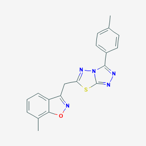 molecular formula C19H15N5OS B286841 7-Methyl-3-{[3-(4-methylphenyl)[1,2,4]triazolo[3,4-b][1,3,4]thiadiazol-6-yl]methyl}-1,2-benzisoxazole 