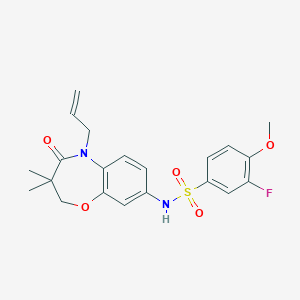 molecular formula C21H23FN2O5S B2868417 N-(5-烯丙基-3,3-二甲基-4-氧代-2,3,4,5-四氢苯并[b][1,4]恶杂环庚-8-基)-3-氟-4-甲氧基苯磺酰胺 CAS No. 922123-60-2