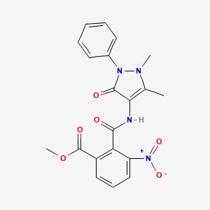 molecular formula C20H18N4O6 B2868423 Methyl 2-[(1,5-dimethyl-3-oxo-2-phenylpyrazol-4-yl)carbamoyl]-3-nitrobenzoate CAS No. 398996-65-1
