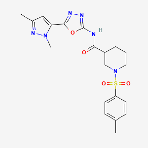 molecular formula C20H24N6O4S B2868425 N-(5-(1,3-dimethyl-1H-pyrazol-5-yl)-1,3,4-oxadiazol-2-yl)-1-tosylpiperidine-3-carboxamide CAS No. 1170228-28-0